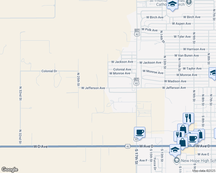 map of restaurants, bars, coffee shops, grocery stores, and more near N 20th St in Lovington