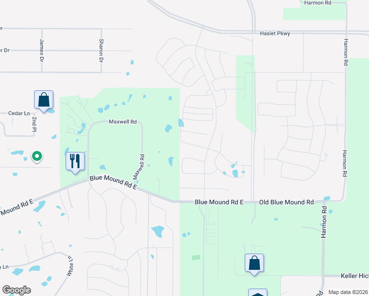 map of restaurants, bars, coffee shops, grocery stores, and more near 1341 Maxwell Road in Haslet