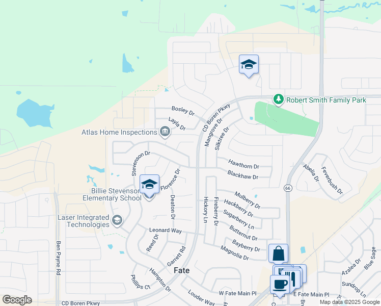 map of restaurants, bars, coffee shops, grocery stores, and more near 613 Cayden Court in Rockwall