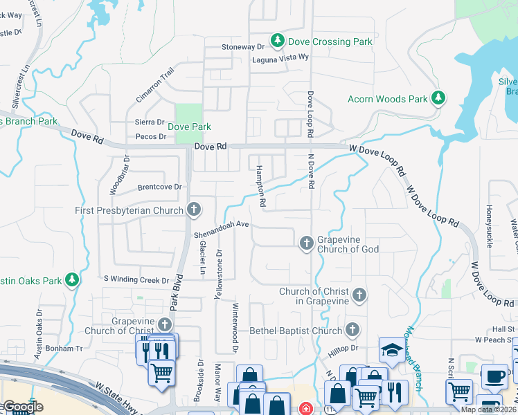 map of restaurants, bars, coffee shops, grocery stores, and more near 1456 Hampton Road in Grapevine