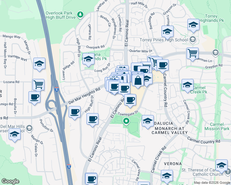 map of restaurants, bars, coffee shops, grocery stores, and more near 3725 Paseo Place in San Diego
