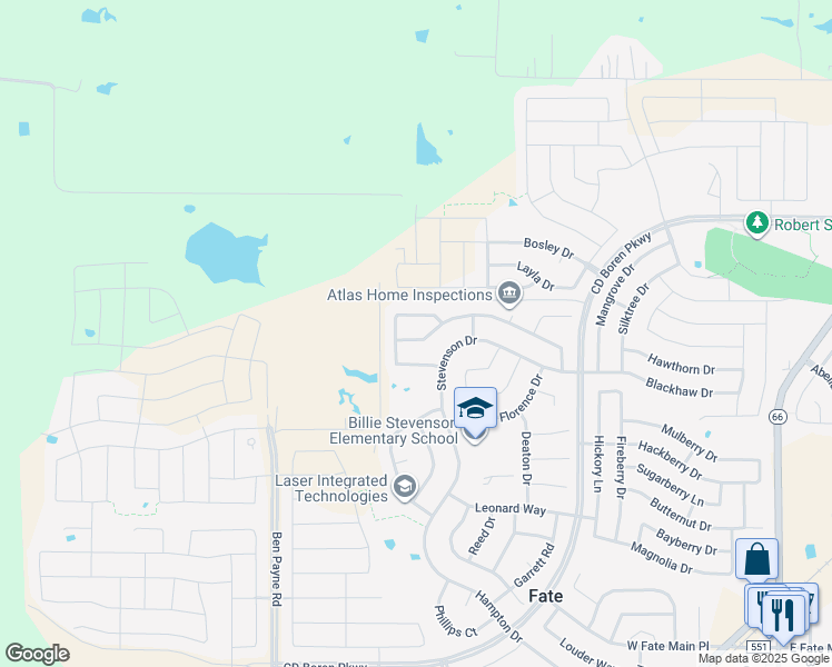 map of restaurants, bars, coffee shops, grocery stores, and more near 582 McKenna Dr in Rockwall