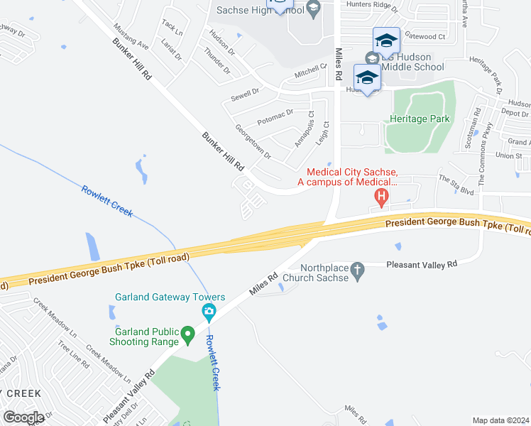 map of restaurants, bars, coffee shops, grocery stores, and more near 4201 Bunker Hill Road in Garland