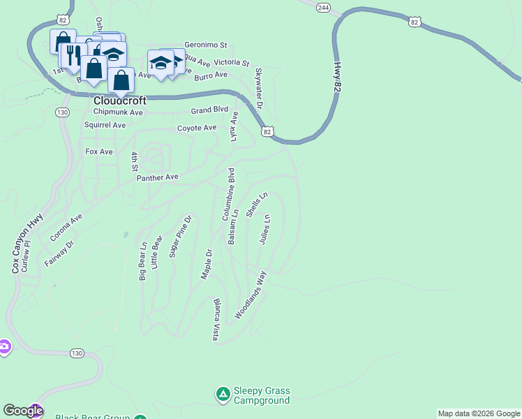 map of restaurants, bars, coffee shops, grocery stores, and more near 604 Julies Lane in Mayhill