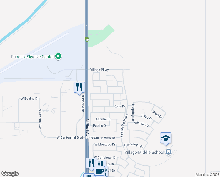 map of restaurants, bars, coffee shops, grocery stores, and more near 150 West Seaside Drive in Casa Grande