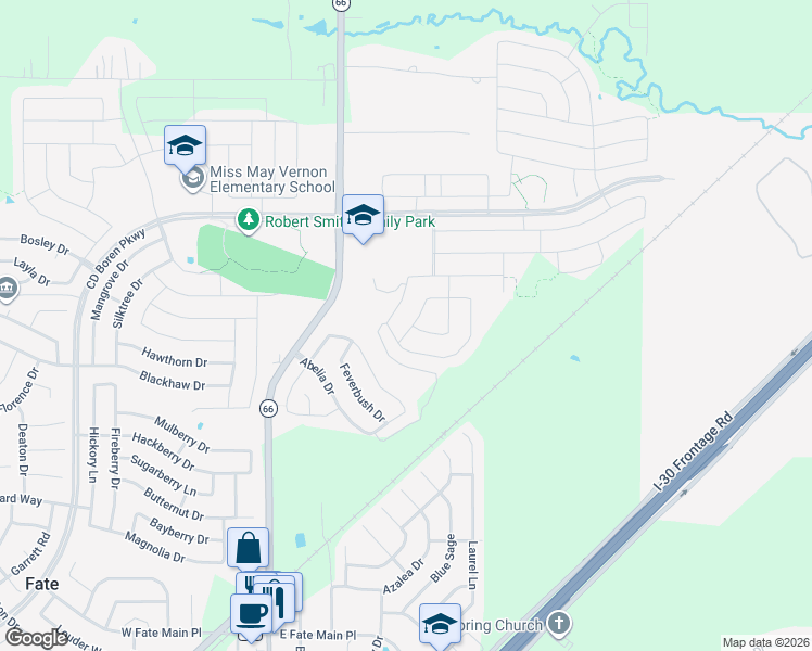 map of restaurants, bars, coffee shops, grocery stores, and more near 800 Roland Drive in Fate