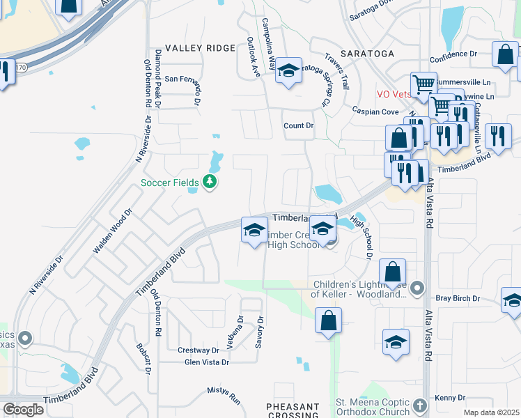 map of restaurants, bars, coffee shops, grocery stores, and more near 12405 Grey Twig Drive in Fort Worth