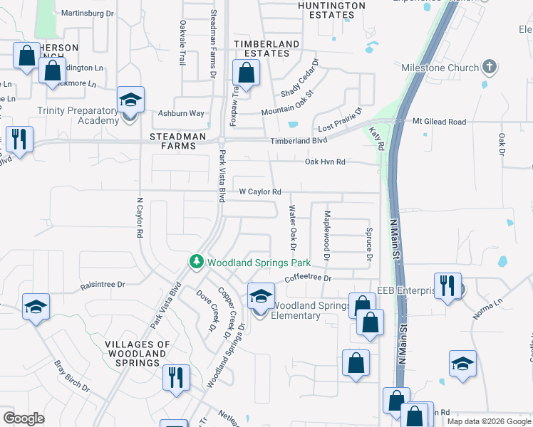 map of restaurants, bars, coffee shops, grocery stores, and more near 5541 Smokethorn Drive in Fort Worth