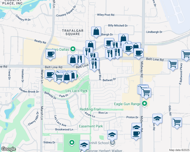 map of restaurants, bars, coffee shops, grocery stores, and more near 4006 Belt Line Road in Addison