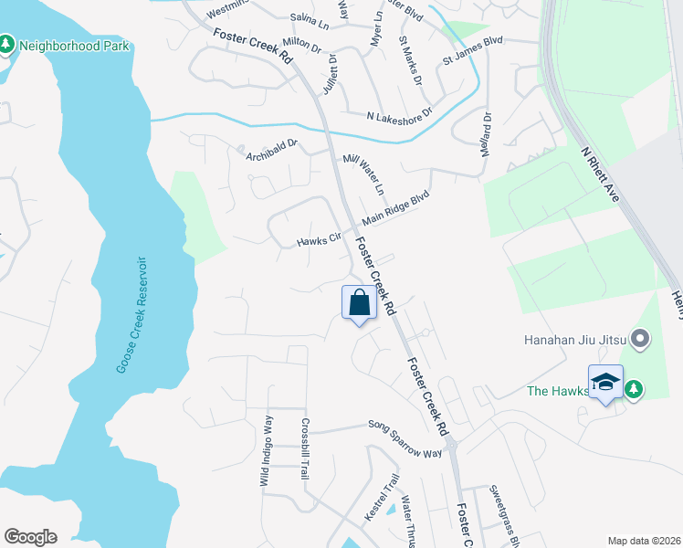 map of restaurants, bars, coffee shops, grocery stores, and more near 7483 Hawks Circle in Hanahan