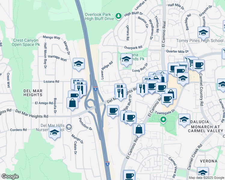 map of restaurants, bars, coffee shops, grocery stores, and more near 3539 Voyager Circle in San Diego