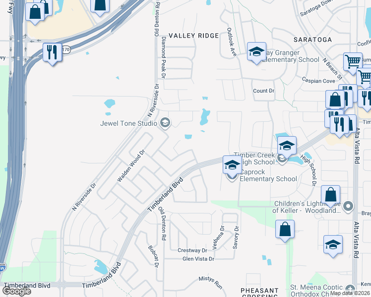 map of restaurants, bars, coffee shops, grocery stores, and more near 3013 Hollow Valley Drive in Fort Worth