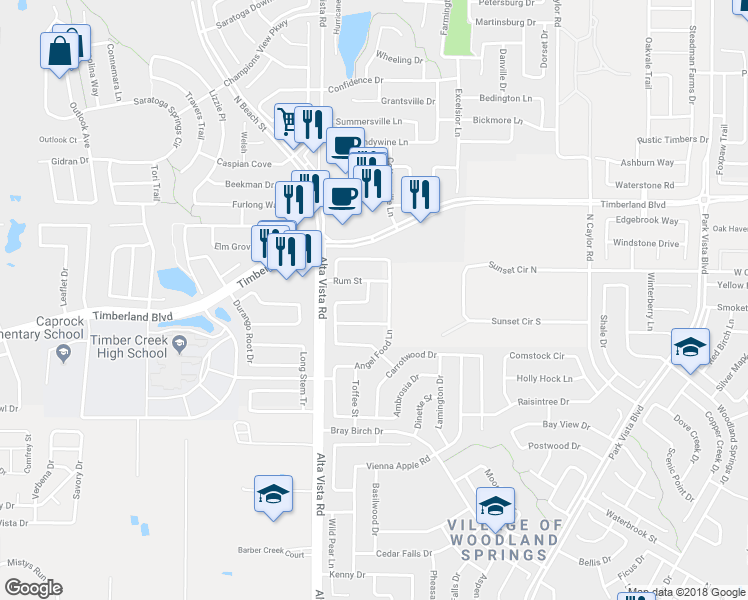 map of restaurants, bars, coffee shops, grocery stores, and more near 12336 Macaroon Lane in Fort Worth