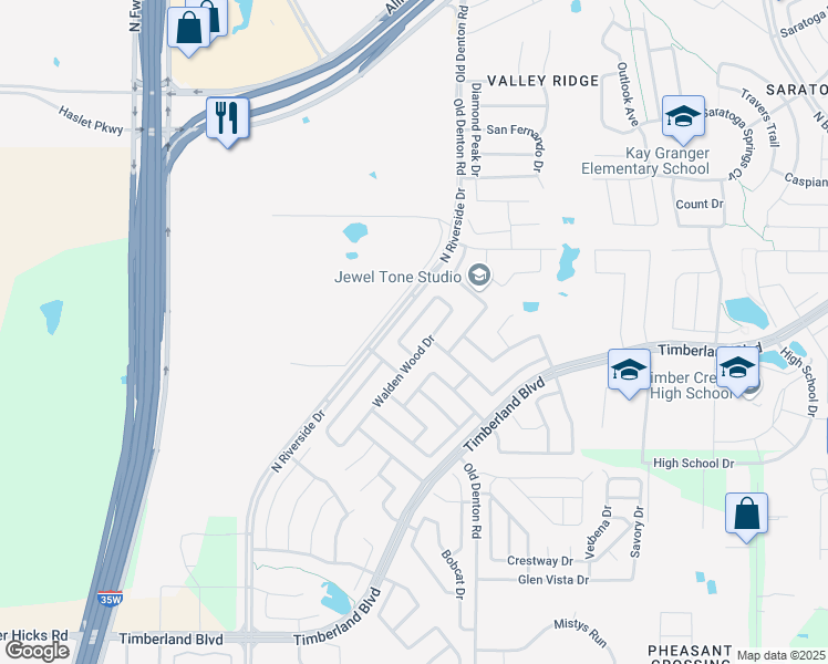 map of restaurants, bars, coffee shops, grocery stores, and more near 2816 Houston Wood Drive in Fort Worth