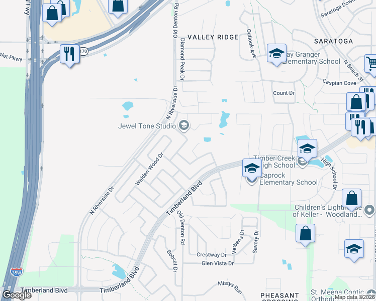 map of restaurants, bars, coffee shops, grocery stores, and more near 12217 Hedge Apple Court in Fort Worth
