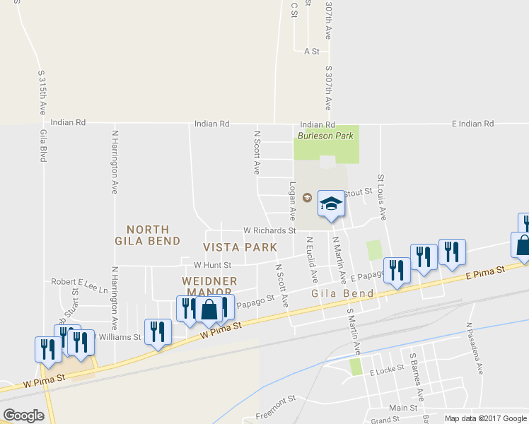 map of restaurants, bars, coffee shops, grocery stores, and more near 512 North Scott Avenue in Gila Bend