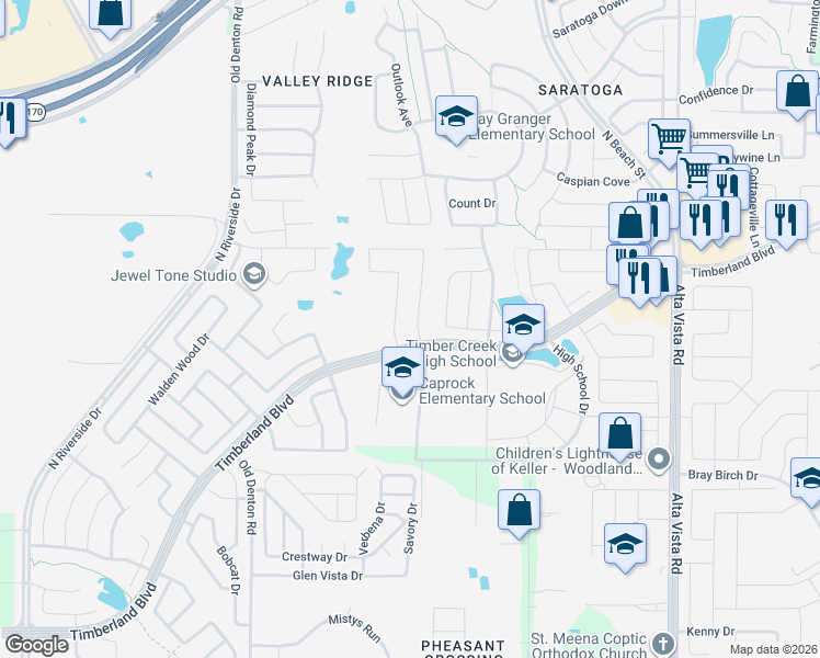 map of restaurants, bars, coffee shops, grocery stores, and more near 12409 Grey Twig Drive in Fort Worth
