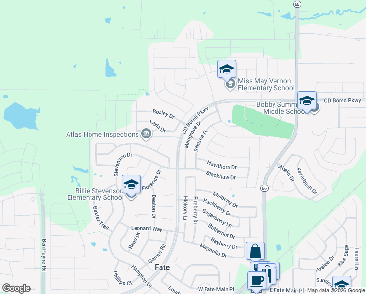 map of restaurants, bars, coffee shops, grocery stores, and more near 919 Mangrove Drive in Rockwall
