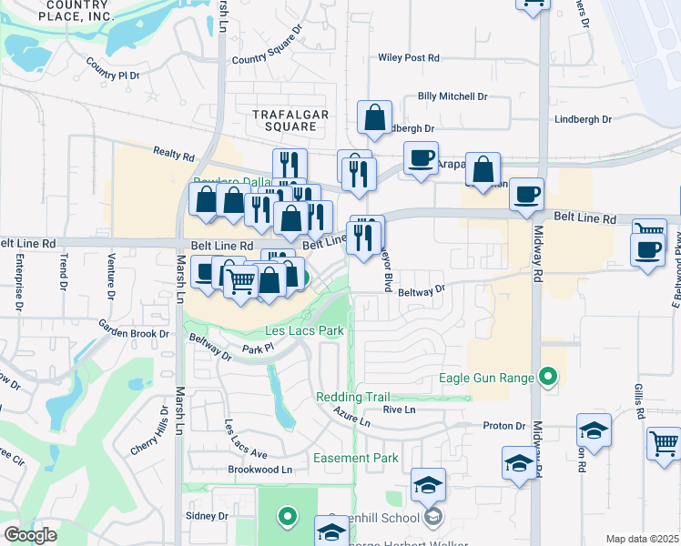 map of restaurants, bars, coffee shops, grocery stores, and more near 4006 Belt Line Road in Addison