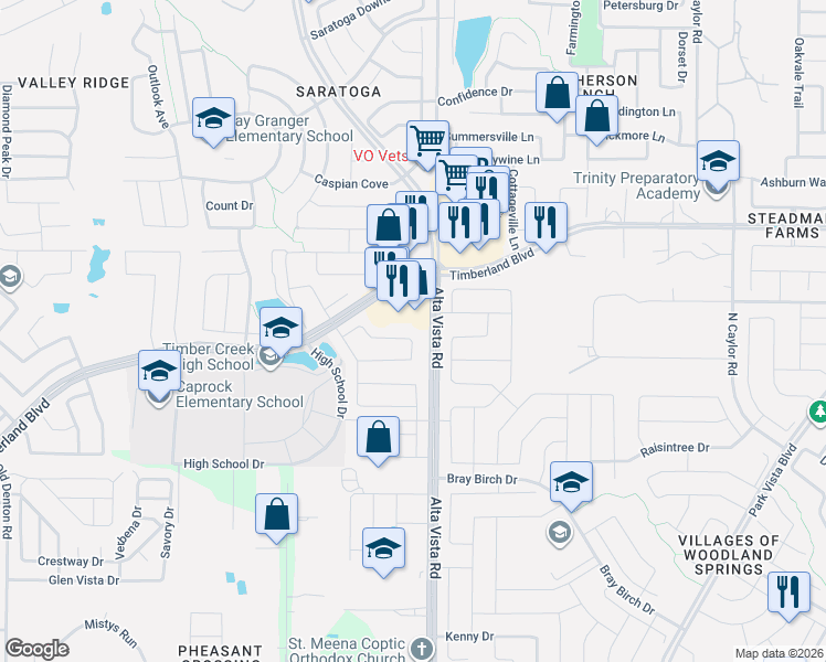 map of restaurants, bars, coffee shops, grocery stores, and more near 4673 Lance Leaf Drive in Fort Worth