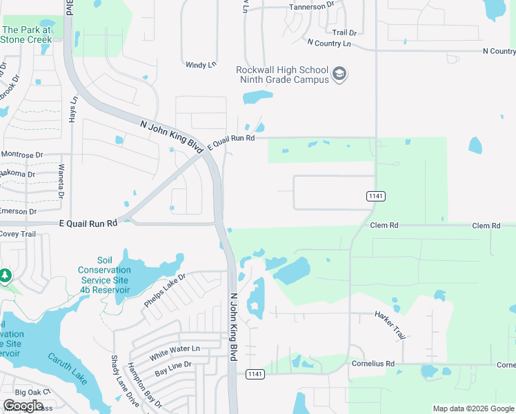 map of restaurants, bars, coffee shops, grocery stores, and more near 1691 Old E Quail Run in Rockwall