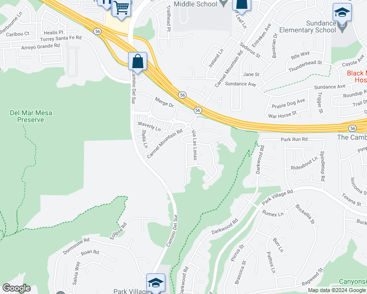 map of restaurants, bars, coffee shops, grocery stores, and more near 12680 Senda Panacea in San Diego