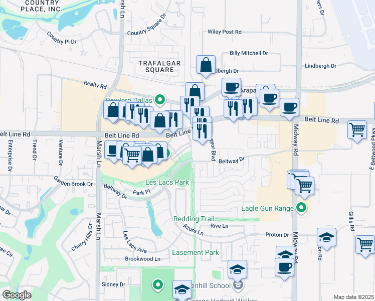 map of restaurants, bars, coffee shops, grocery stores, and more near 4006 Belt Line Road in Addison