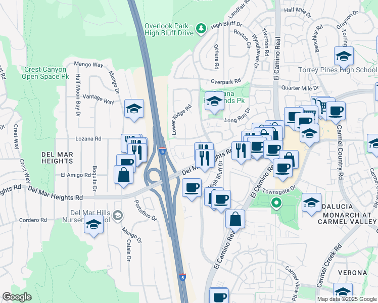 map of restaurants, bars, coffee shops, grocery stores, and more near 3503 Voyager Circle in San Diego