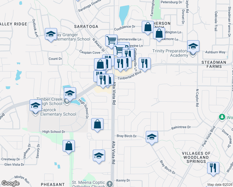 map of restaurants, bars, coffee shops, grocery stores, and more near 12237 Macaroon Lane in Fort Worth