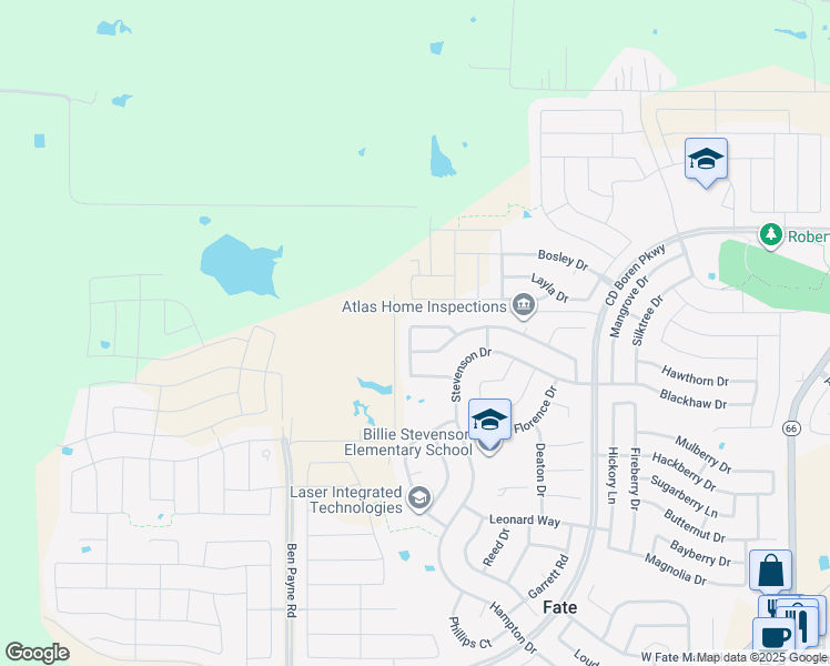 map of restaurants, bars, coffee shops, grocery stores, and more near 582 McKenna Dr in Rockwall