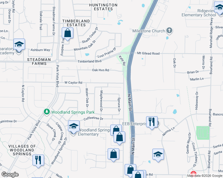 map of restaurants, bars, coffee shops, grocery stores, and more near 5716 Redgum Dr in Fort Worth
