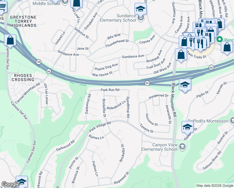 map of restaurants, bars, coffee shops, grocery stores, and more near 8704 Creekwood Lane in San Diego