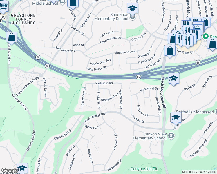 map of restaurants, bars, coffee shops, grocery stores, and more near 8704 Creekwood Lane in San Diego