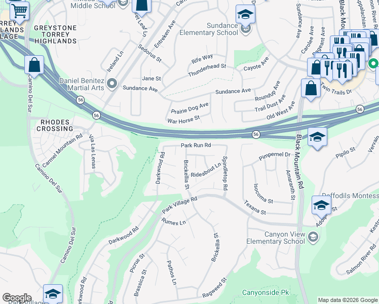 map of restaurants, bars, coffee shops, grocery stores, and more near 8608 Creekwood Lane in San Diego