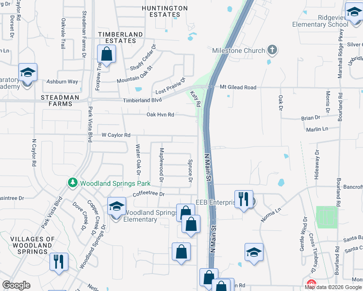 map of restaurants, bars, coffee shops, grocery stores, and more near 5716 Redgum Drive in Fort Worth