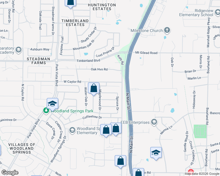 map of restaurants, bars, coffee shops, grocery stores, and more near 5716 Redgum Drive in Fort Worth