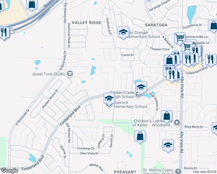 map of restaurants, bars, coffee shops, grocery stores, and more near 12409 Grey Twig Drive in Fort Worth