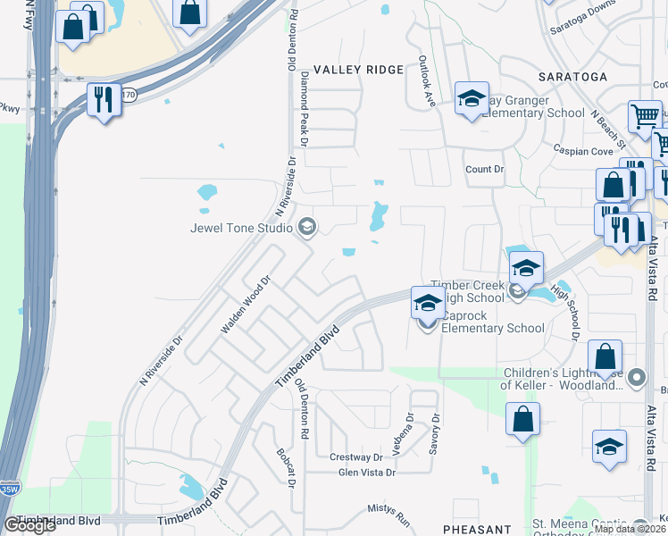 map of restaurants, bars, coffee shops, grocery stores, and more near 3013 Hollow Valley Drive in Fort Worth