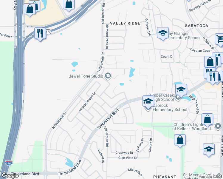 map of restaurants, bars, coffee shops, grocery stores, and more near 12217 Hedge Apple Court in Fort Worth