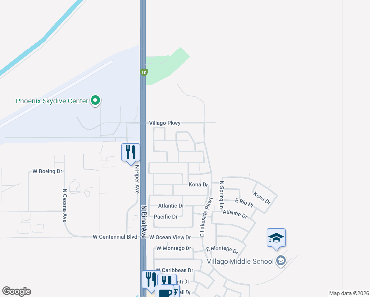 map of restaurants, bars, coffee shops, grocery stores, and more near 150 West Seaside Drive in Casa Grande