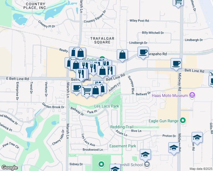 map of restaurants, bars, coffee shops, grocery stores, and more near Commercial Drive in Addison