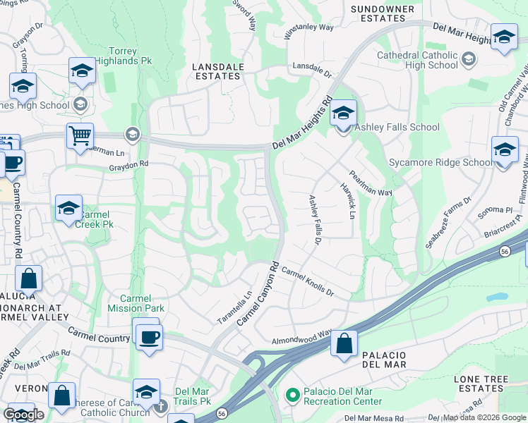 map of restaurants, bars, coffee shops, grocery stores, and more near 4710 Caminito Eva in San Diego