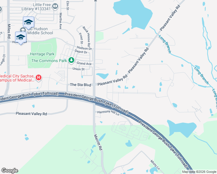 map of restaurants, bars, coffee shops, grocery stores, and more near 3056 Pleasant Valley Road in Sachse