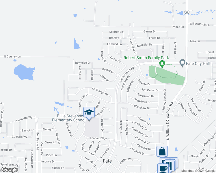 map of restaurants, bars, coffee shops, grocery stores, and more near 616 Cayden Court in Rockwall