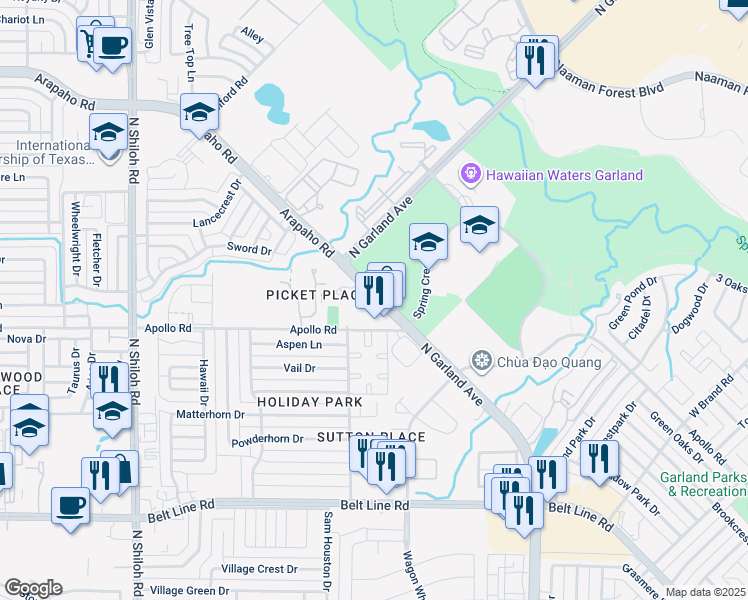 map of restaurants, bars, coffee shops, grocery stores, and more near 3935 North Garland Avenue in Garland