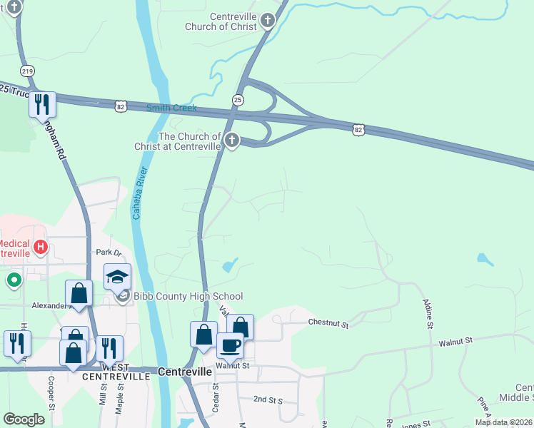 map of restaurants, bars, coffee shops, grocery stores, and more near 74 Cherry Lane in Centreville