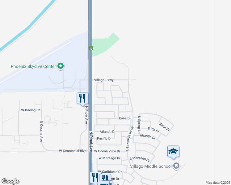 map of restaurants, bars, coffee shops, grocery stores, and more near 150 West Seaside Drive in Casa Grande