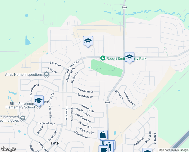 map of restaurants, bars, coffee shops, grocery stores, and more near 928 Silktree Drive in Rockwall