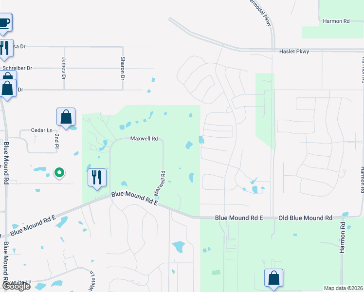 map of restaurants, bars, coffee shops, grocery stores, and more near 1331 Maxwell Road in Haslet