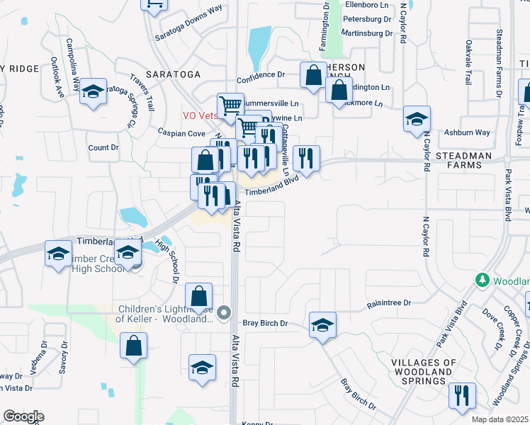 map of restaurants, bars, coffee shops, grocery stores, and more near 4845 Crumbcake Drive in Fort Worth